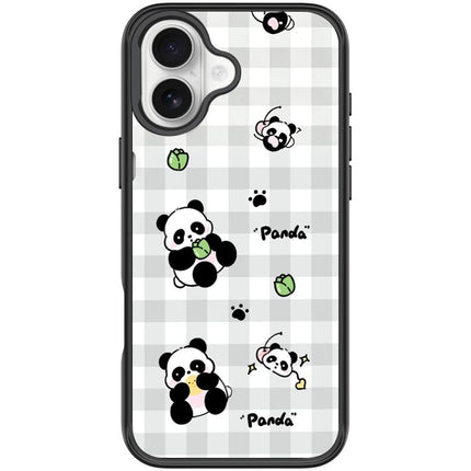 Adorable Grid Panda Pattern Magnetic Phone Case, For iPhone 17 Pro Max, For iPhone 17 Pro, For iPhone 17, For iPhone Air
