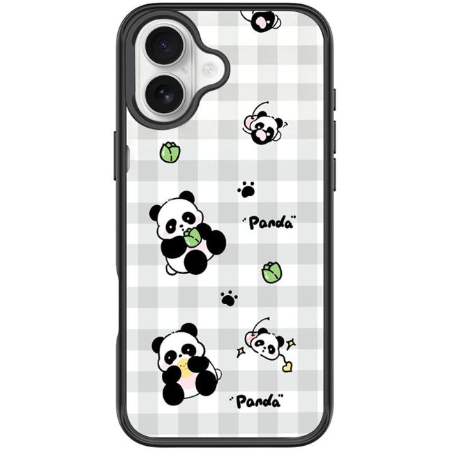 Adorable Grid Panda Pattern Magnetic Phone Case, For iPhone 17 Pro Max, For iPhone 17 Pro, For iPhone 17, For iPhone Air
