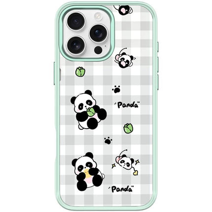Adorable Grid Panda Pattern Magnetic Phone Case, For iPhone 16 Pro Max, For iPhone 16 Pro, For iPhone 15 Pro Max, For iPhone 15 Pro