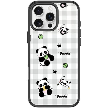 Adorable Grid Panda Pattern Magnetic Phone Case, For iPhone 16 Pro Max, For iPhone 16 Pro, For iPhone 15 Pro Max, For iPhone 15 Pro
