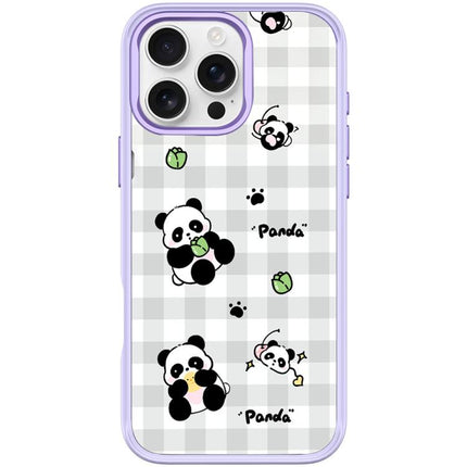 Adorable Grid Panda Pattern Magnetic Phone Case, For iPhone 16 Pro Max, For iPhone 16 Pro, For iPhone 15 Pro Max, For iPhone 15 Pro