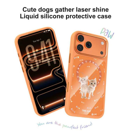 Mutural Cats Pattern Liquid Silicone Magnetic Phone Case, For iPhone 17 Pro Max, For iPhone 17 Pro
