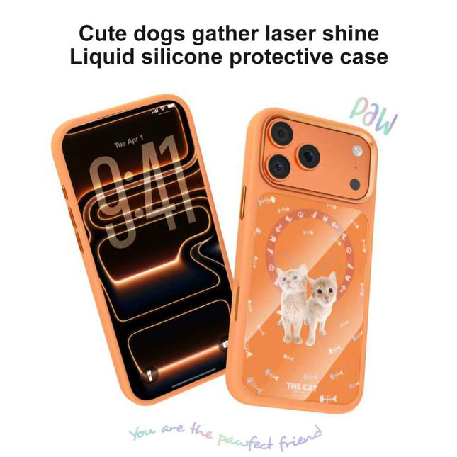 Mutural Cats Pattern Liquid Silicone Magnetic Phone Case, For iPhone 17 Pro Max, For iPhone 17 Pro