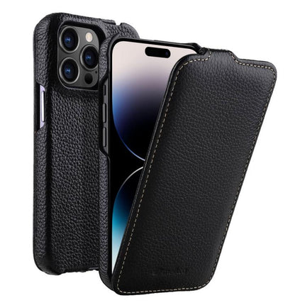 melkco Litchi Texture Vertical Flip Magnetic Genuine Leather Phone Case, For iPhone 15 Pro, For iPhone 15, For iPhone 14, For iPhone 14 Pro