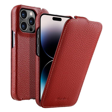 melkco Litchi Texture Vertical Flip Magnetic Genuine Leather Phone Case, For iPhone 15 Pro, For iPhone 15, For iPhone 14, For iPhone 14 Pro