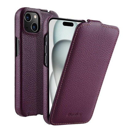melkco Litchi Texture Vertical Flip Magnetic Genuine Leather Phone Case, For iPhone 15 Pro, For iPhone 15, For iPhone 14, For iPhone 14 Pro