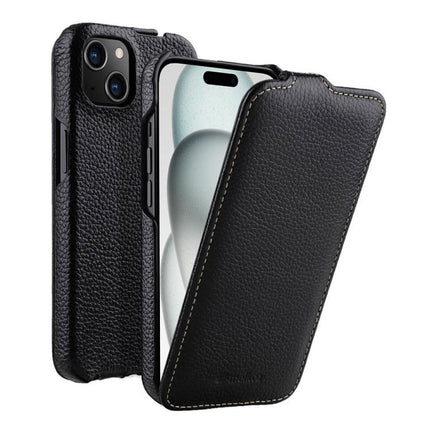 melkco Litchi Texture Vertical Flip Magnetic Genuine Leather Phone Case, For iPhone 15 Pro, For iPhone 15, For iPhone 14, For iPhone 14 Pro