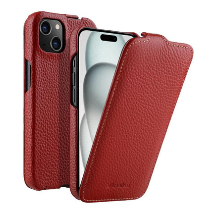 melkco Litchi Texture Vertical Flip Magnetic Genuine Leather Phone Case, For iPhone 15 Pro, For iPhone 15, For iPhone 14, For iPhone 14 Pro