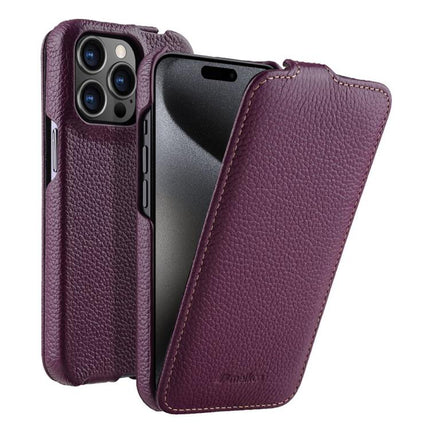 melkco Litchi Texture Vertical Flip Magnetic Genuine Leather Phone Case, For iPhone 15 Pro, For iPhone 15, For iPhone 14, For iPhone 14 Pro