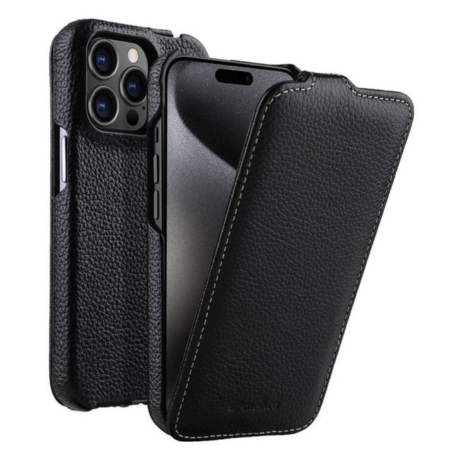 melkco Litchi Texture Vertical Flip Magnetic Genuine Leather Phone Case, For iPhone 15 Pro, For iPhone 15, For iPhone 14, For iPhone 14 Pro