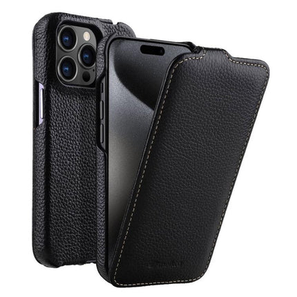 melkco Litchi Texture Vertical Flip Magnetic Genuine Leather Phone Case, For iPhone 16 Pro Max, For iPhone 16 Pro, For iPhone 16, For iPhone 15 Pro Max