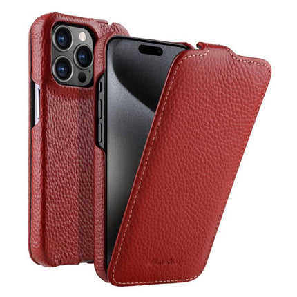 melkco Litchi Texture Vertical Flip Magnetic Genuine Leather Phone Case, For iPhone 16 Pro Max, For iPhone 16 Pro, For iPhone 16, For iPhone 15 Pro Max