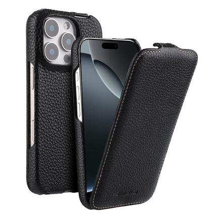 melkco Litchi Texture Vertical Flip Magnetic Genuine Leather Phone Case, For iPhone 16 Pro Max, For iPhone 16 Pro, For iPhone 16, For iPhone 15 Pro Max