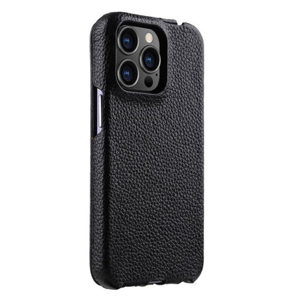 melkco Litchi Texture Vertical Flip Magnetic Genuine Leather Phone Case, For iPhone 15 Pro, For iPhone 15, For iPhone 14, For iPhone 14 Pro