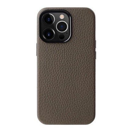 melkco Litchi Texture Genuine Leather Phone Case with Metal Lens Frame, For iPhone 14 Pro, For iPhone 14 Pro Max, For iPhone 13 Pro Max, For iPhone 13 Pro