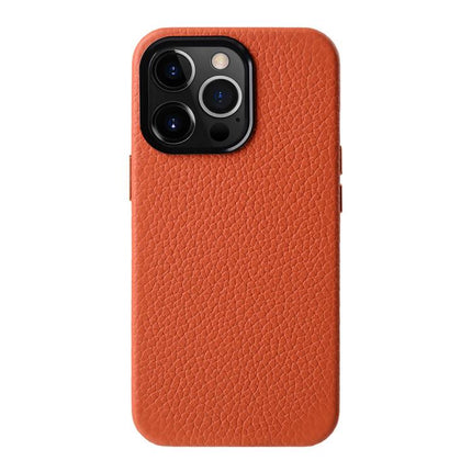 melkco Litchi Texture Genuine Leather Phone Case with Metal Lens Frame, For iPhone 15 Pro Max, For iPhone 15 Pro, For iPhone 15, For iPhone 14