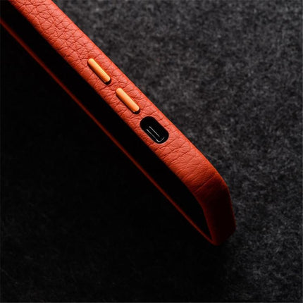 melkco Litchi Texture Genuine Leather Phone Case with Metal Lens Frame, For iPhone 15 Pro Max, For iPhone 15 Pro, For iPhone 15, For iPhone 14