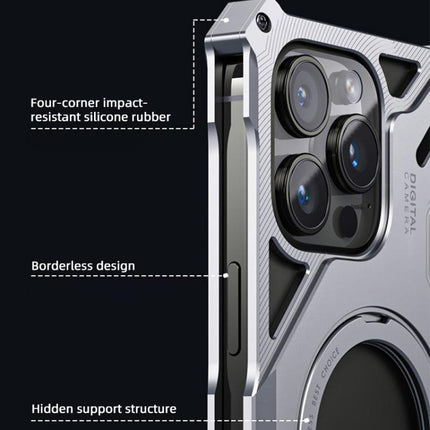 Frameless Aluminum Alloy Magnetic Rotation Holder Phone Case, For iPhone 15 Pro Max, For iPhone 15 Pro, For iPhone 15 Plus, For iPhone 15