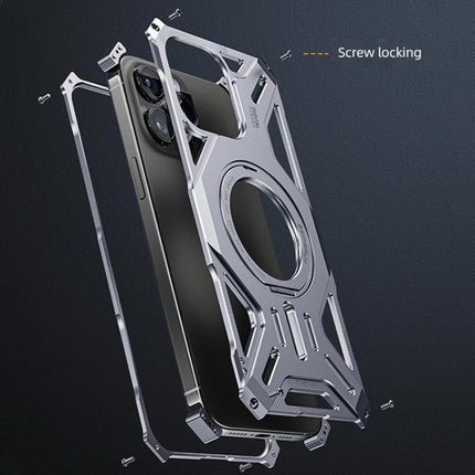 Frameless Aluminum Alloy Magnetic Rotation Holder Phone Case, For iPhone 15 Pro Max, For iPhone 15 Pro, For iPhone 15 Plus, For iPhone 15