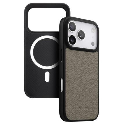 melkco Litchi Texture Magnetic Full Coverage Genuine Leather Hybrid PC Phone Case, For iPhone 17 Pro Max, For iPhone 17 Pro, For iPhone Air