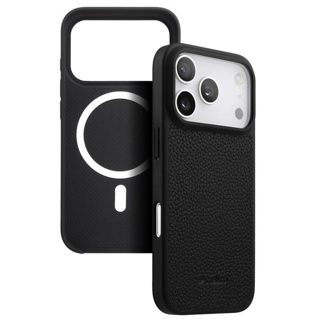 melkco Litchi Texture Magnetic Full Coverage Genuine Leather Hybrid PC Phone Case, For iPhone 17 Pro Max, For iPhone 17 Pro, For iPhone Air