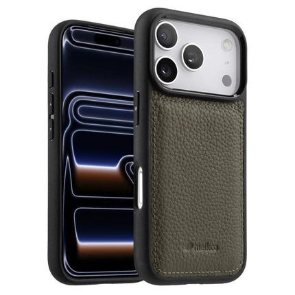 melkco Litchi Texture Full Coverage Genuine Leather Hybrid PC Phone Case, For iPhone 17 Pro Max, For iPhone 17 Pro, For iPhone 17