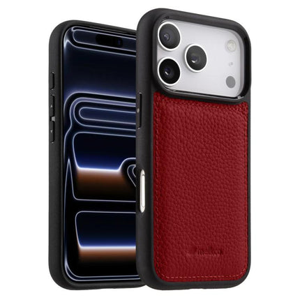 melkco Litchi Texture Full Coverage Genuine Leather Hybrid PC Phone Case, For iPhone 17 Pro Max, For iPhone 17 Pro, For iPhone 17