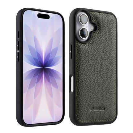 melkco Litchi Texture Full Coverage Genuine Leather Hybrid PC Phone Case, For iPhone 17 Pro Max, For iPhone 17 Pro, For iPhone 17
