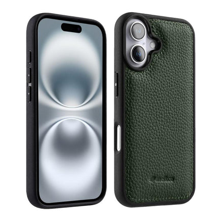 melkco Litchi Texture Full Coverage Genuine Leather Hybrid PC Phone Case, For iPhone 16