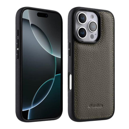 melkco Litchi Texture Full Coverage Genuine Leather Hybrid PC Phone Case, For iPhone Air, For iPhone 16 Pro Max, For iPhone 16 Pro
