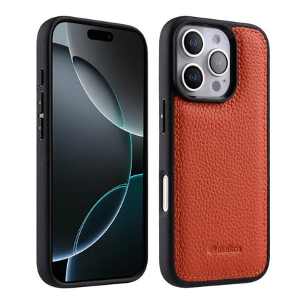 melkco Litchi Texture Full Coverage Genuine Leather Hybrid PC Phone Case, For iPhone Air, For iPhone 16 Pro Max, For iPhone 16 Pro