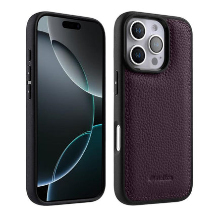 melkco Litchi Texture Full Coverage Genuine Leather Hybrid PC Phone Case, For iPhone Air, For iPhone 16 Pro Max, For iPhone 16 Pro