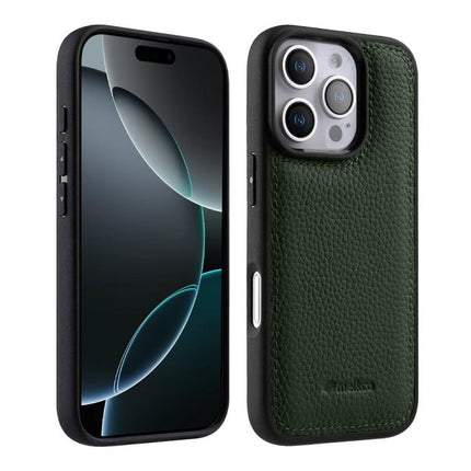melkco Litchi Texture Full Coverage Genuine Leather Hybrid PC Phone Case, For iPhone Air, For iPhone 16 Pro Max, For iPhone 16 Pro