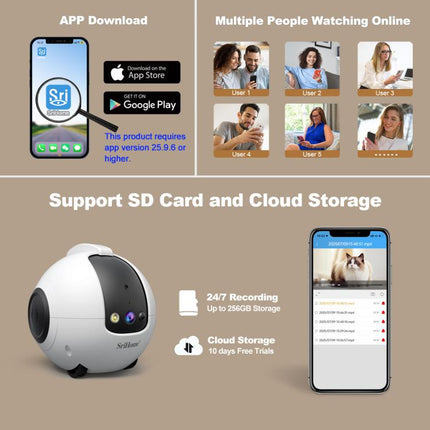 SriHome DH013 Plus 4MP Smart Pet Robot Camera with Auto-Charging Dock, US Plug, UK Plug, EU Plug, AU Plug