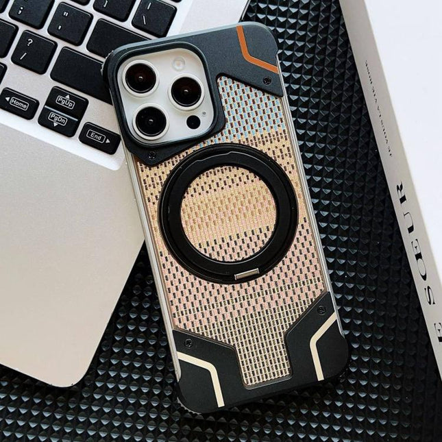 Thread Woven Armor Frameless Magnetic Holder Phone Case, For iPhone 15 Pro Max, For iPhone 15 Pro, For iPhone 15 Plus, For iPhone 15