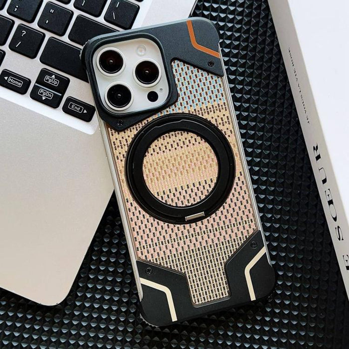 Thread Woven Armor Frameless Magnetic Holder Phone Case, For iPhone 15 Pro Max, For iPhone 15 Pro, For iPhone 15 Plus, For iPhone 15