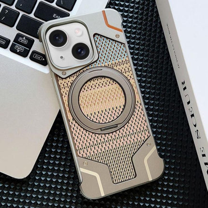 Thread Woven Armor Frameless Magnetic Holder Phone Case, For iPhone 15 Pro Max, For iPhone 15 Pro, For iPhone 15 Plus, For iPhone 15