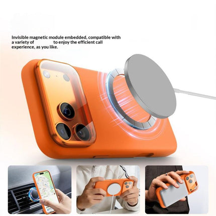 Liquid Silicone Magnetic Shockproof Phone Case with Lens Cover Kickstand, For iPhone 17 Pro Max, For iPhone 17 Pro, For iPhone 17, For iPhone 16 Pro Max