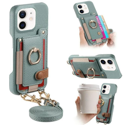 Litchi Texture Card Bag Ring Holder Vegan Leather + PC Phone Case with Shoulder Strap, For iPhone 11, For iPhone 11 Pro, For iPhone X / XS