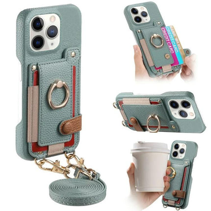 Litchi Texture Card Bag Ring Holder Vegan Leather + PC Phone Case with Shoulder Strap, For iPhone 11, For iPhone 11 Pro, For iPhone X / XS