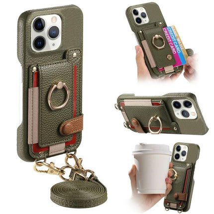 Litchi Texture Card Bag Ring Holder Vegan Leather + PC Phone Case with Shoulder Strap, For iPhone 12 Pro, For iPhone 12 mini, For iPhone 11 Pro Max
