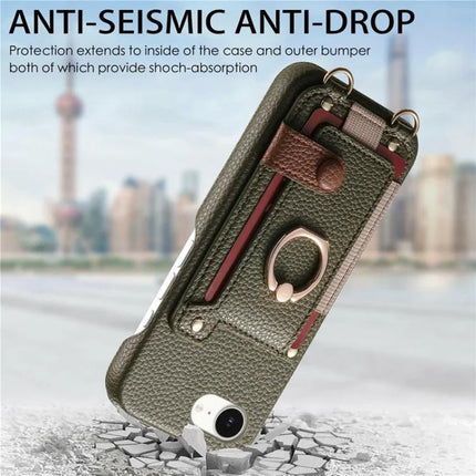 Litchi Texture Card Bag Ring Holder Vegan Leather + PC Phone Case with Shoulder Strap, For iPhone XR, For iPhone XS Max, For iPhone 6 Plus/7 Plus/8 Plus