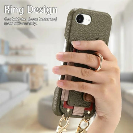 Litchi Texture Card Bag Ring Holder Vegan Leather + PC Phone Case with Shoulder Strap, For iPhone XR, For iPhone XS Max, For iPhone 6 Plus/7 Plus/8 Plus