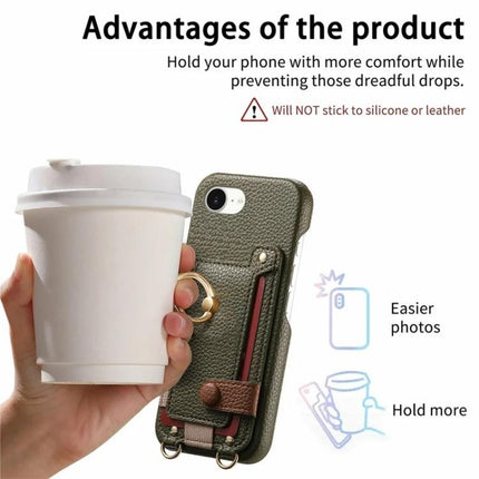Litchi Texture Card Bag Ring Holder Vegan Leather + PC Phone Case with Shoulder Strap, For iPhone XR, For iPhone XS Max, For iPhone 6 Plus/7 Plus/8 Plus