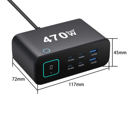 YMX-615-LCD470W 4xType-C and 2xUSB 470W GaN Multi-Function Charger, AU Plug, EU Plug, UK Plug, US Plug
