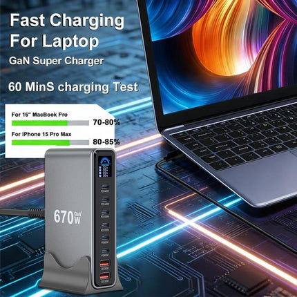 YMX-LCD670W 670W 6xType-C and 2xUSB GaN Digital Display Multi-Function Charger, AU Plug, EU Plug, UK Plug, US Plug