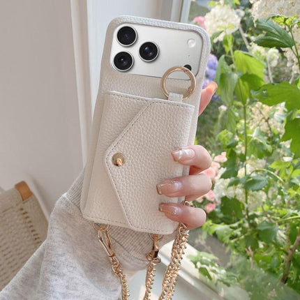 Crossbody Mirror Wallet Litchi Vegan Leather Back Phone Case, For iPhone 17 Pro Max, For iPhone 17 Pro, For iPhone 17, For iPhone Air