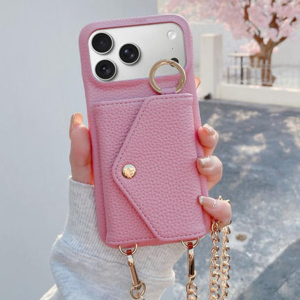 Crossbody Mirror Wallet Litchi Vegan Leather Back Phone Case, For iPhone 17 Pro Max, For iPhone 17 Pro, For iPhone 17, For iPhone Air