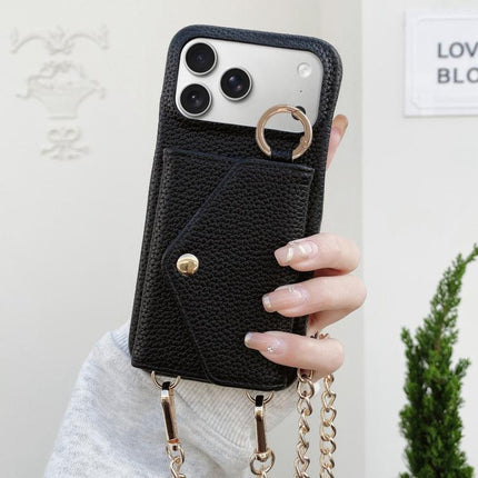 Crossbody Mirror Wallet Litchi Vegan Leather Back Phone Case, For iPhone 17 Pro Max, For iPhone 17 Pro, For iPhone 17, For iPhone Air