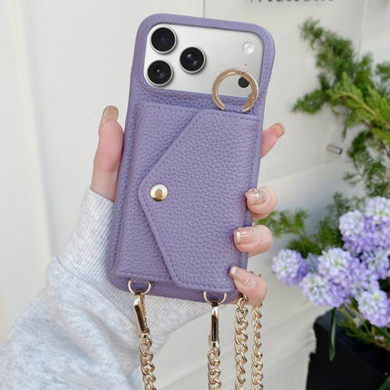 Crossbody Mirror Wallet Litchi Vegan Leather Back Phone Case, For iPhone 17 Pro Max, For iPhone 17 Pro, For iPhone 17, For iPhone Air